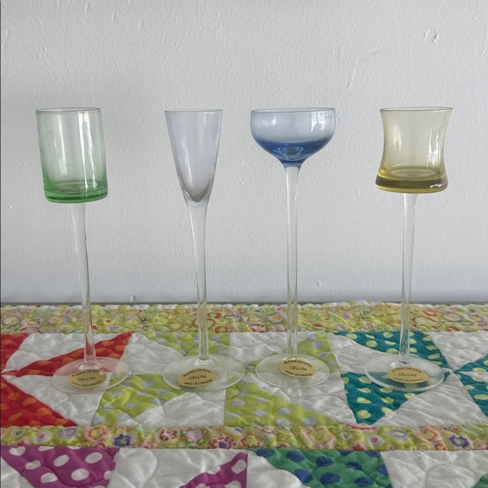 CELLINI Vintage 90s Handblown Rainbow Colored Glasses Set of 4